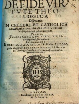 De Fide Virtvte Theologica Disputatio