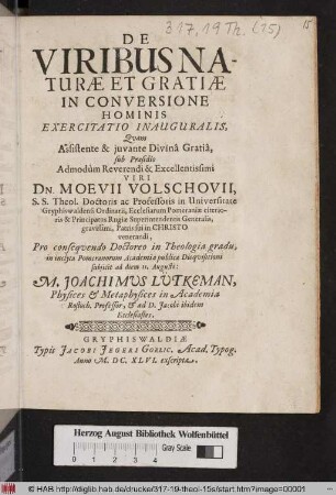 De Viribus Naturae Et Gratiae In Conversione Hominis : Exercitatio Inauguralis