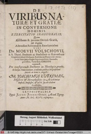 De Viribus Naturae Et Gratiae In Conversione Hominis : Exercitatio Inauguralis