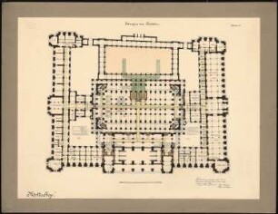 Textilbörse, Berlin Schinkelwettbewerb 1885: Grundriss Untergeschoss 1:150