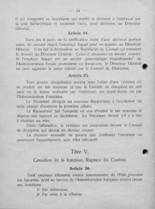 Titre V. Cessation de la fonction, Rupture du Contrat.