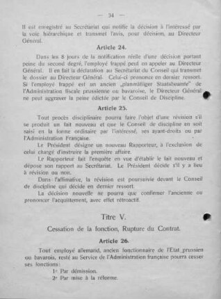 Titre V. Cessation de la fonction, Rupture du Contrat.