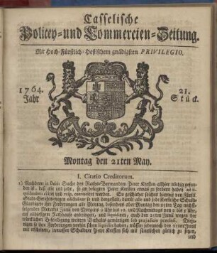 21. Stueck, Montag den 21ten May 1764
