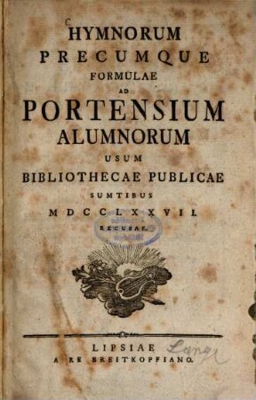 Hymnorum Precumque Formulae Ad Portensium Alumnorum : Usum Bibliothecae Publicae Sumtibus