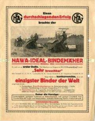 Informationsblatt über HAWA-Landmaschinen