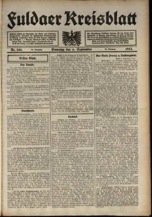 Erste Ausgabe vom Samstag, den 06. September 1913.