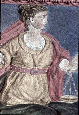 Die sieben Kardinaltugenden, Wappenschilde und Ornamente