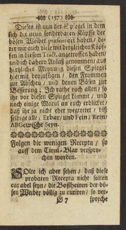 Folgen die wenigen Recepta/ so auff dem Titul-Blat versprochen worden