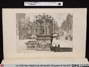 [Ein Ziehbrunnen mit Straßenansicht].