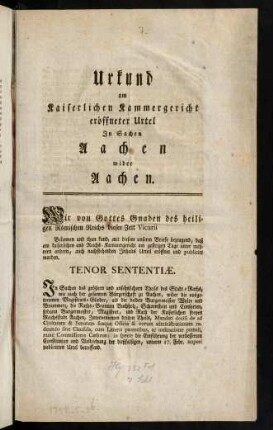 Urkund am Kaiserlichen Kammergericht ...