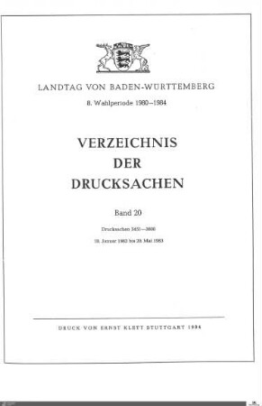 135: Landtag Baden-Württemberg, Beilagen, 1983, Bd. 20