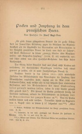 Pocken und Impfung in dem preußischen Heere. Von Professor Dr. Adolf Vogt-Bern
