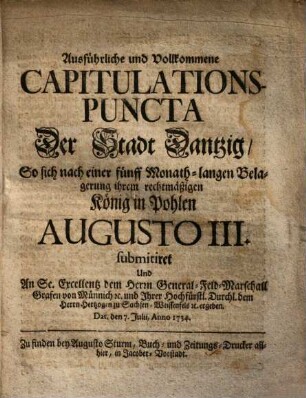 Ausführliche Capitulations-Puncta der Stadt Dantzig ...