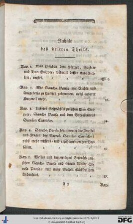 Inhalt des dritten Theils.