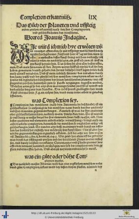 Das Buch der Planeten und uffsteigenden zeychen erkanntnüß, nach der fyer Complexionen und geschicklichkeiten des menschens.