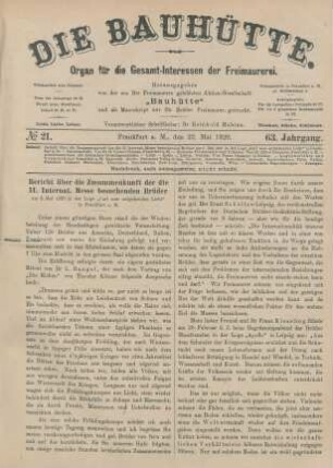 No 21. Frankfurt a. M., den 22. Mai 1920. 63. Jahrgang.