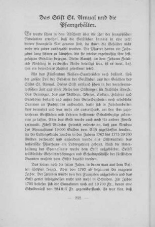 Das Stift St. Arnual und die Pfarrgehälter.