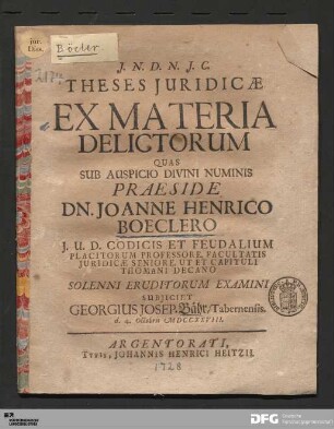 Theses Juridicæ Ex Materia Delictorum
