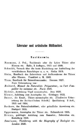 Literatur und artistische Hülfsmittel.