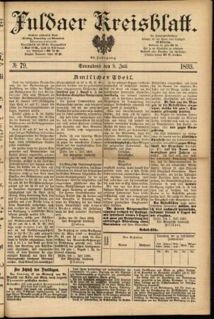 Erste Ausgabe vom Samstag, den 08. Juli 1893.