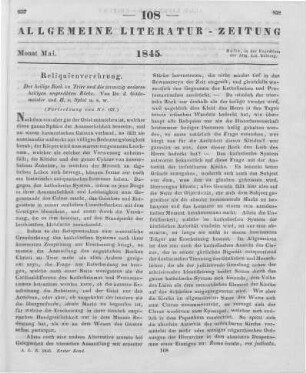 Gildemeister, J. ; Sybel, H.: Der heilige Rock zu Trier und die zwanzig andern heiligen ungenähten Röcke. 2. Aufl. Eine historische Untersuchung. Düsseldorf: Buddeus 1844 (Fortsetzung von Nr. 107)