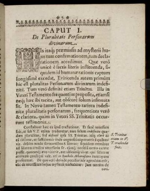 Caput I. De Pluralitate Personarum divinarum.