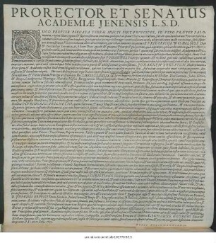 Prorector Et Senatus Academiae Ienensis L.S.D. : Quod Propter Peccata Terrae Multi Sint Principes ... P.P. die 7. Iulii, 1611.