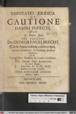 Disputatio Iuridica De Cautione Damni Infecti