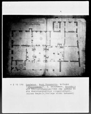 Grundriss und Möbilierungsplan des 2. Stockwerkes des Fürstenbaus von Burg Trausnitz