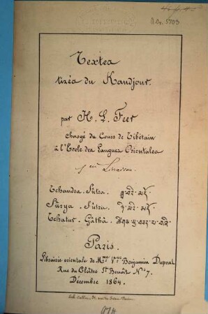 Textes tirés du Kandjour par H. L. Feer, 1