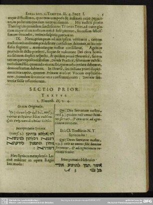 Sectio Prior. Textus, I. Timoth. II, v. 4