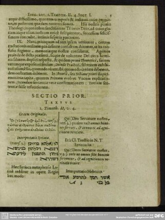 Sectio Prior. Textus, I. Timoth. II, v. 4