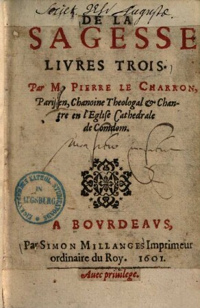 De la sagesse : livres trois