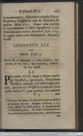 Observatio XXX. Ad Matth. XXI. 15.