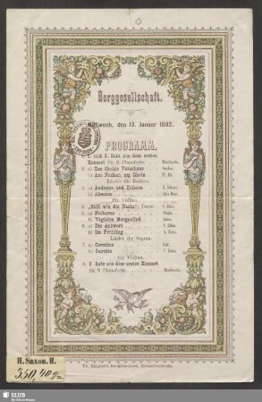 Berggesellschaft : Mittwoch, den 13. Januar 1892 : Programm