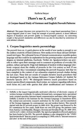 There's no X, only Y. A corpus-based study of German and English proverb patterns