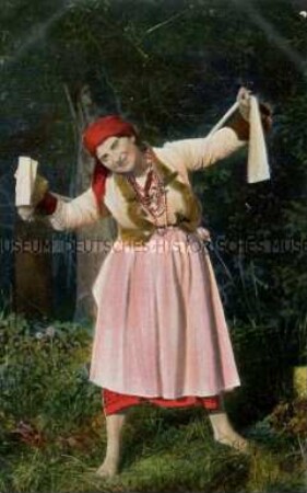 Tanzendes Mädchen in kleinrussischer Volkstracht (zweisprachig)