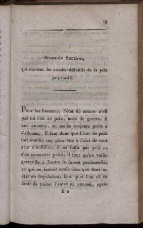 Seconde Section, qui contient les articles définitifs de la paix perpétuelle.