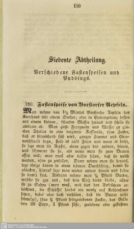 Siebente Abtheilung. Verschiedene Fastenspeisen und Puddings