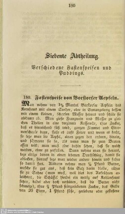 Siebente Abtheilung. Verschiedene Fastenspeisen und Puddings