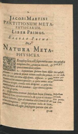 Sectio Prima. De Natura Metaphysices.