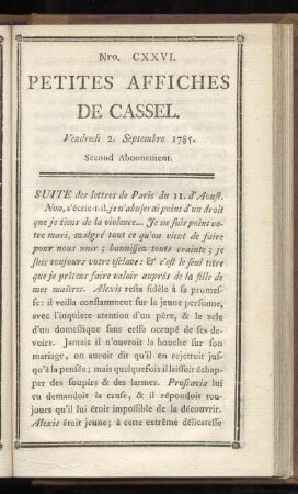 No CXVI (Vendredi 2. Septembre 1785)