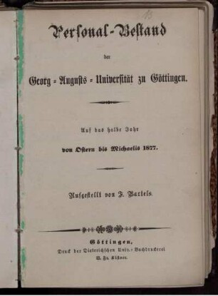 SS 1877: Personal-Bestand der Georg-Augusts-Universität zu Göttingen
