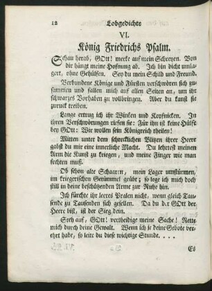 Lobgedichte VI. König Friedrichs Psalm