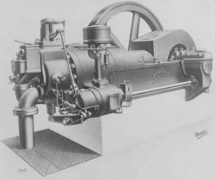 Liegender Motor für gasförmige und flüssige Brennstoffe (Deutz, Köln) : Technikgeschichte | Maschinenbau | Kraftmaschinen | Gasgeneratoren, Gasmaschinen
