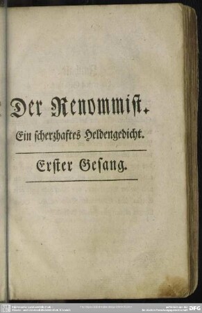 Der Renommist. Ein scherzhaftes Heldengedicht