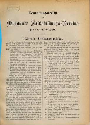 Verwaltungsbericht des Münchener Volksbildungsvereins für das Jahr. 1880