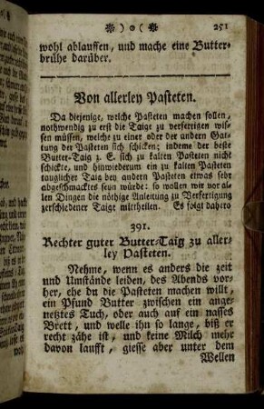 Von allerley Pasteten.