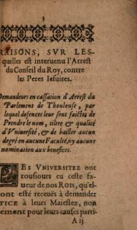 Raisons sur lesquelles est intervenu l'Arret du Conseil du Roi contre les Peres Jesuites