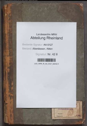 Lagerhebebuch sämtlicher Intraden der Kommende Siersdorf